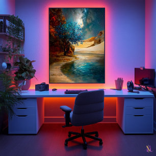 Oasis Under the Stars - Celestial Desert Landscape Poster