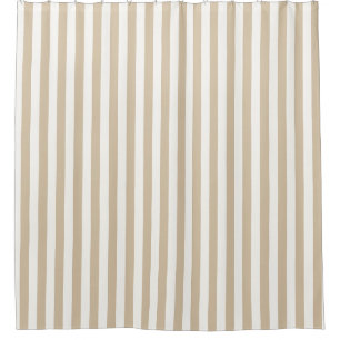 Oat Beige and White Wide Stripe Shower Curtain
