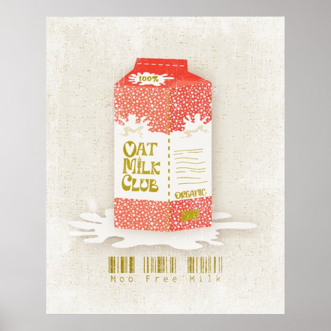 Oat Milk Club Vegan Organic Carton Moo Free Coffee Poster (Front)