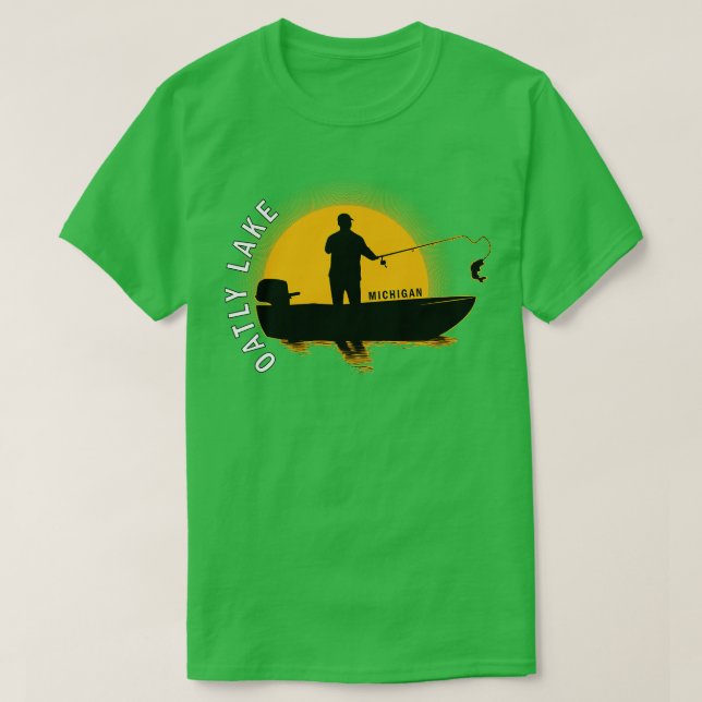 Oatly Lake Fishing Michigan Sunrise T-Shirt (Design Front)