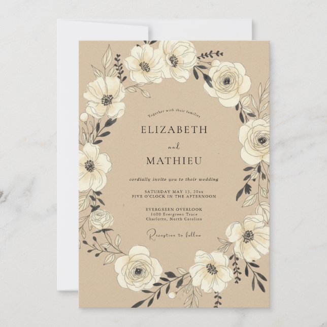 Oatmeal Rustic Botanical Wedding Invitation (Front)