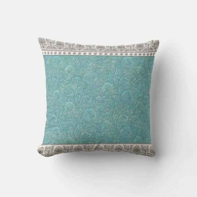 oatmeal teal blue decorative  Throw pillow (Front)
