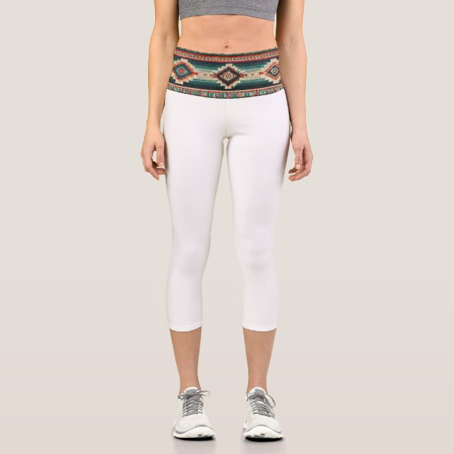 “OAXACA BAND / WHITE” High-Waisted Capris  (Front)