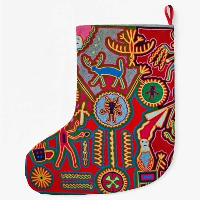 Oaxaca Mexico Mexican Mayan Tribal Art Boho Travel Large Christmas Stocking (Back)