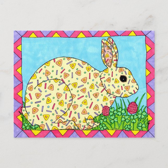 Oaxacan Bunny in Clover Postcard (Front)