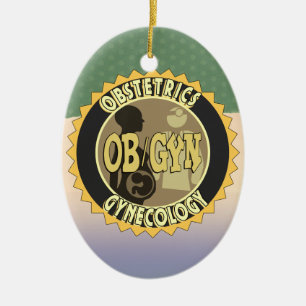 OB/GYN BADGE FEMALE DOCTOR LOGO CERAMIC TREE DECORATION