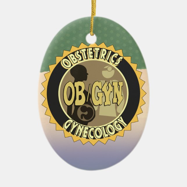 OB/GYN BADGE FEMALE DOCTOR LOGO CERAMIC TREE DECORATION (Front)