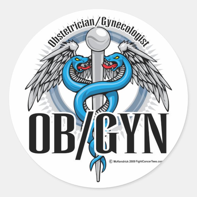 OB/GYN Blue Caduceus Classic Round Sticker (Front)