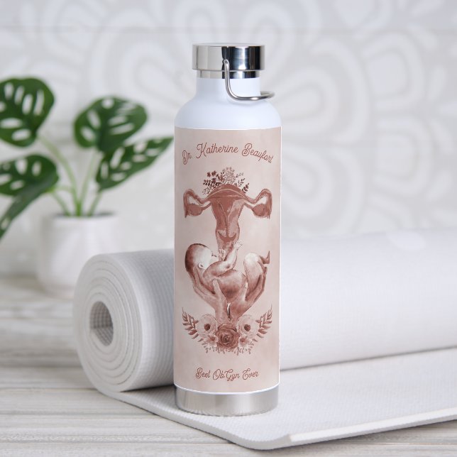 Ob/Gyn Midwife Floral Childbirth Cervix Ovaries Water Bottle (Yoga)
