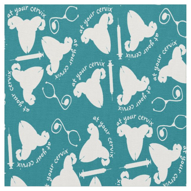 Ob Nurse Cervix Humour Teal Fabric (Close Up)