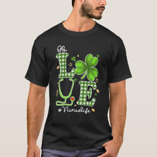Ob Nurse St Patricks Day Love Stethoscope RN Nurse T-Shirt
