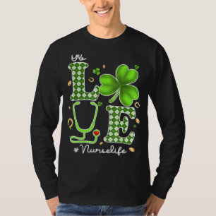 Ob Nurse St Patricks Day Love Stethoscope Rn Nurse T-Shirt