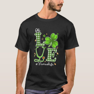 Ob Nurse St Patricks Day Love Stethoscope RN Nurse T-Shirt