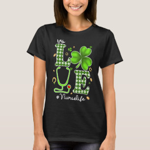 Ob Nurse St Patricks Day Love Stethoscope RN Nurse T-Shirt