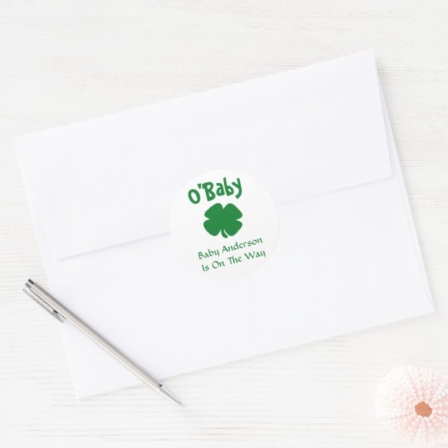 O'Baby St Patrick's Day Baby Shower Classic Round Sticker (Envelope)
