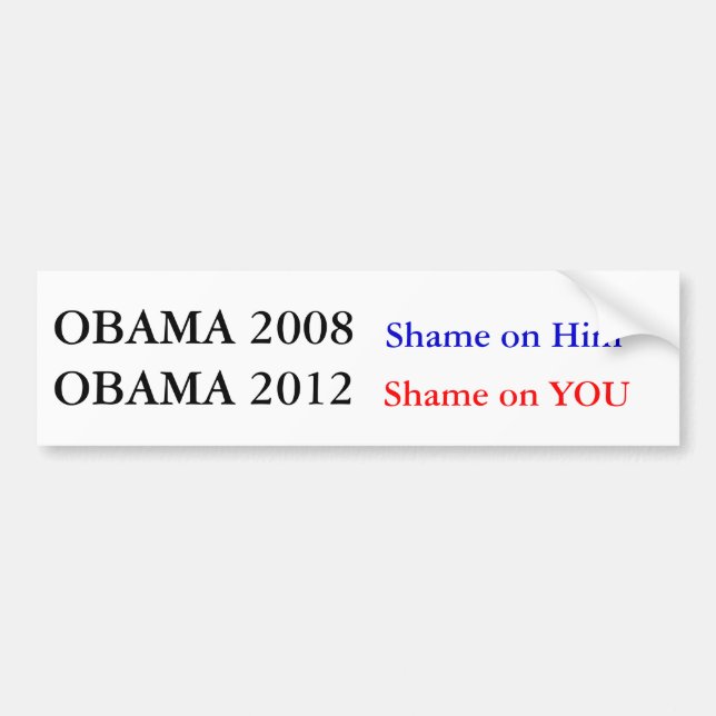 Obama 2012 Shame on You Bumper Sticker (Front)