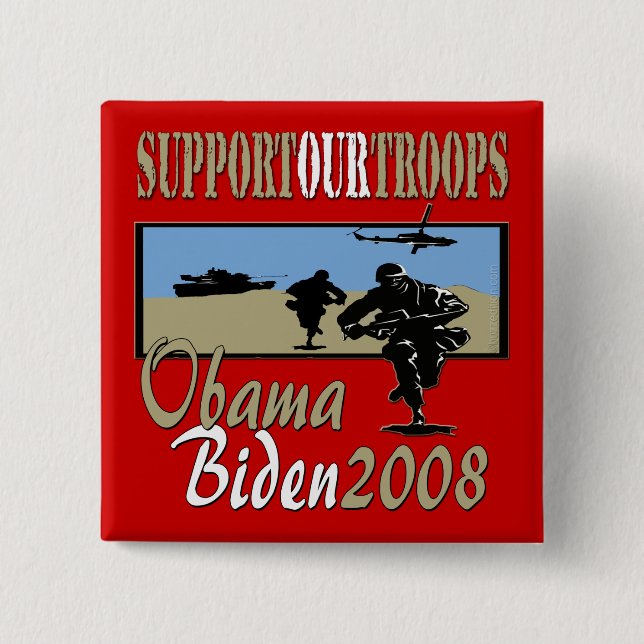 Obama Biden Support Our Troops 15 Cm Square Badge (Front)