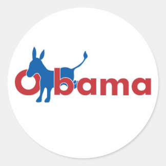 Obama Blue Donkey - white outline Classic Round Sticker