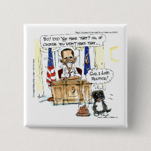 Obama & Bo Satirical Cartoon Gifts Tees & Cards 15 Cm Square Badge
