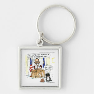 Obama & Bo Satirical Cartoon Gifts Tees & Cards Key Ring
