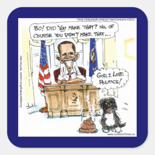Obama & Bo Satirical Cartoon Gifts Tees & Cards Square Sticker