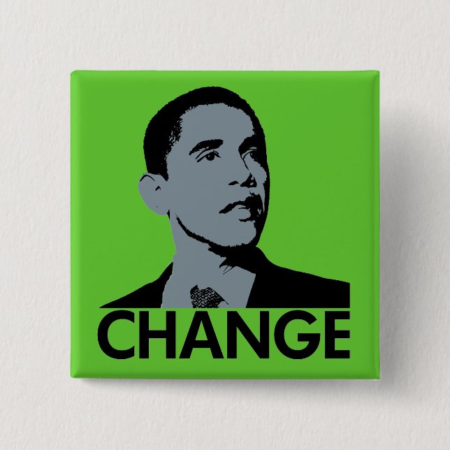 Obama: Change Green Square Pin (Front)