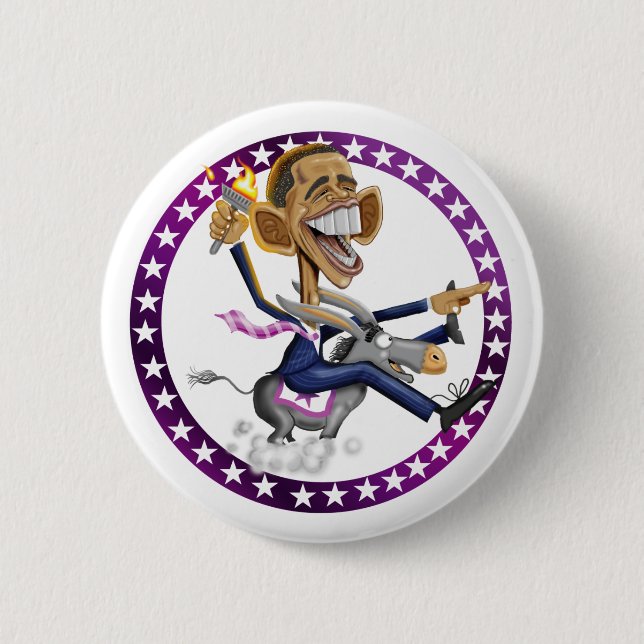 obama-donkey-white 6 cm round badge (Front)