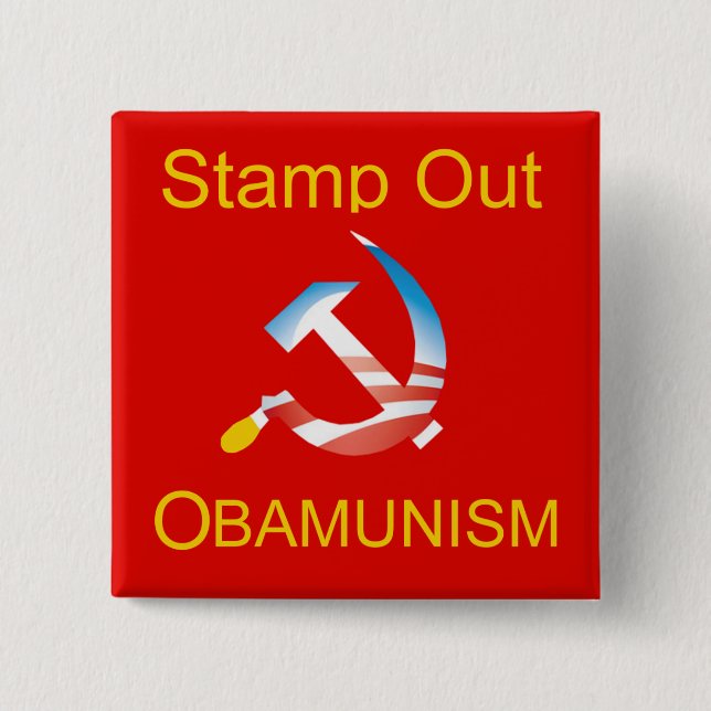 Obama Hammer and Sickle Communism Button (Front)