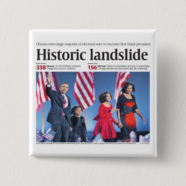 Obama: Historic Landslide Button (Front)