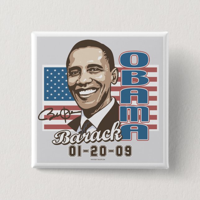 Obama Inauguration 2009 Flag Gear 15 Cm Square Badge (Front)