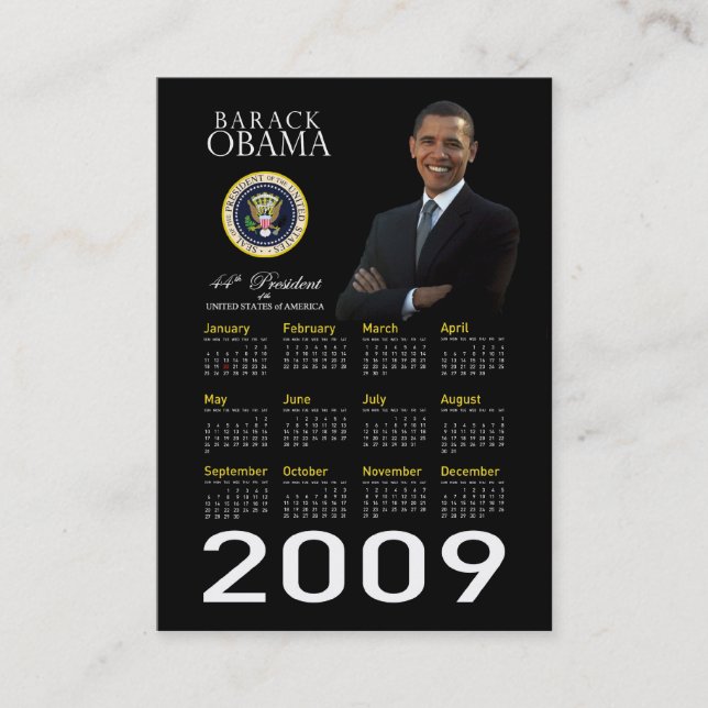 Obama Inauguration Promo Pocket Calendar 2009 Business Card (Front)