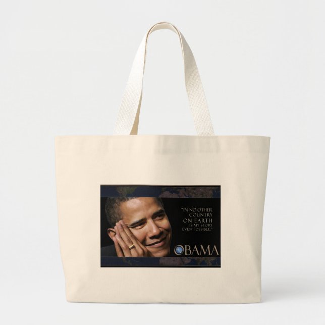 Obama Inspirational Quote Large Tote Bag (Front)