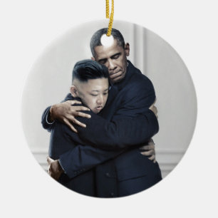 Obama Kim Jong Un North Korea Love Ceramic Tree Decoration