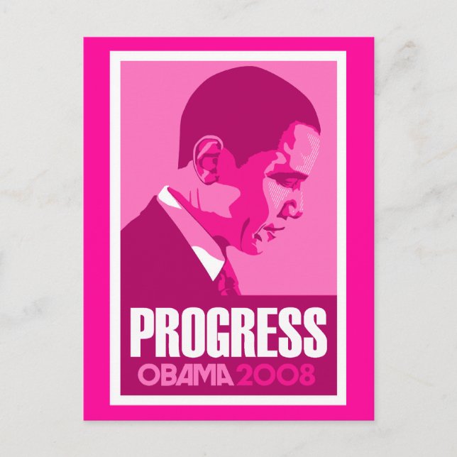 Obama - Progress Dark Pink Postcard (Front)