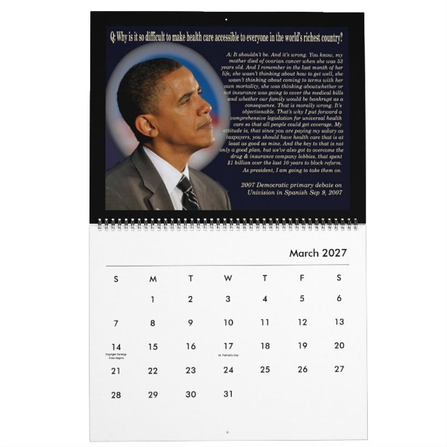 Obama Quotes 2016 Calendar (Mar 2027)