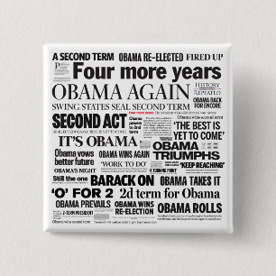 Obama Re-Elected Headline Collage Button