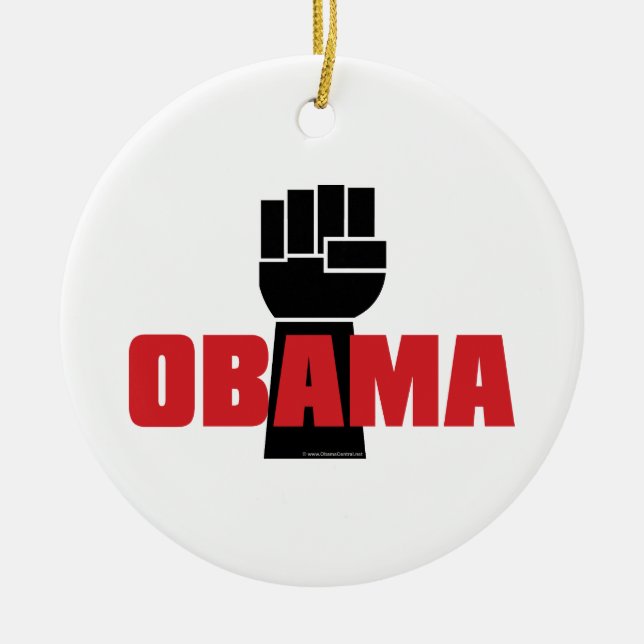 Obama Right On Raised Black Fist Ornament (Front)