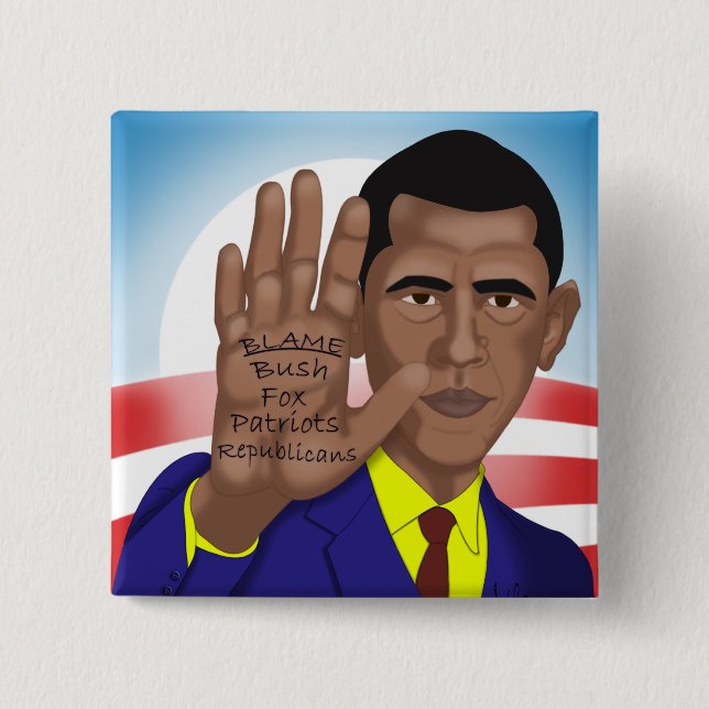 Obama Trades in Teleprompter 15 Cm Square Badge (Front)