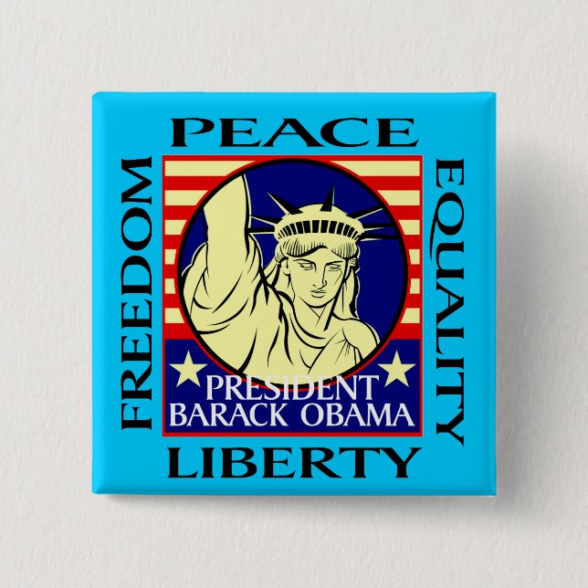 OBAMA WINS! 15 CM SQUARE BADGE (Front)