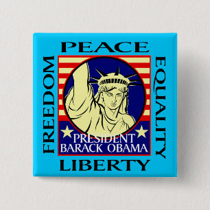 OBAMA WINS! 15 CM SQUARE BADGE