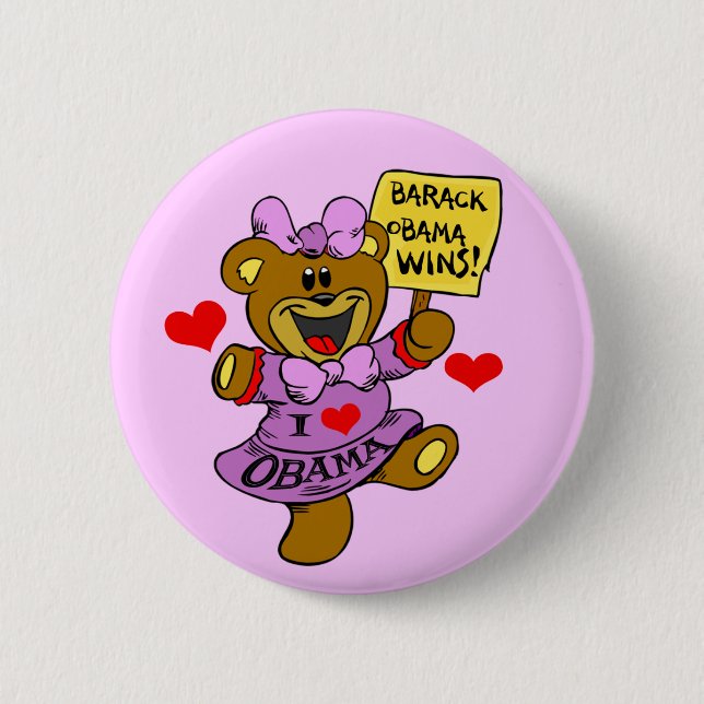 OBAMA WINS BEAR KIDS 6 CM ROUND BADGE (Front)