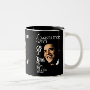 OBAMA WINS CONGRATULATIONS Two-Tone COFFEE MUG