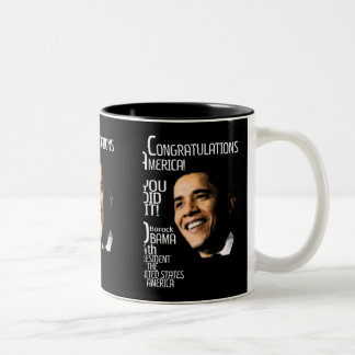 OBAMA WINS CONGRATULATIONS Two-Tone COFFEE MUG