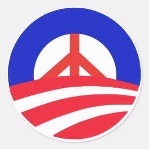 Obama with Red Peace Sign Classic Round Sticker