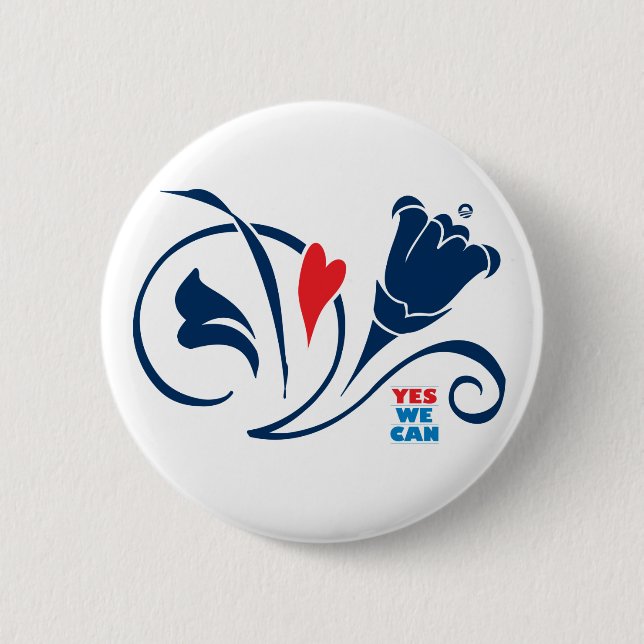 Obama - Yes We Can, Love Blossoms Button, round 6 Cm Round Badge (Front)