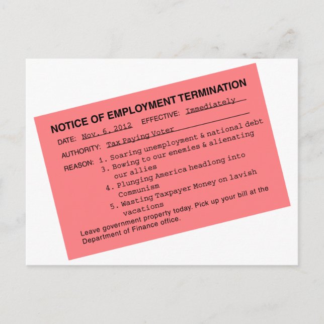 Obama's Pink Slip Postcard (Front)