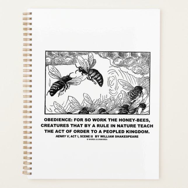 Obedience Work Honey-Bees Henry V Shakespeare Planner (Front)