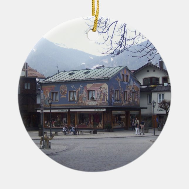 Oberammergau Austria Ceramic Tree Decoration (Front)