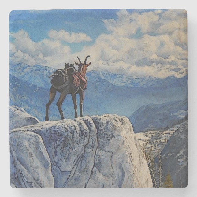 Oberhalsi Pack Goat in Idaho Mountains/cartooned   Stone Coaster (Front)