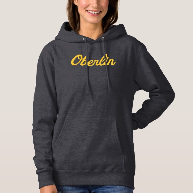 Oberlin Women's Script Dark Grey Hoodie (Front)